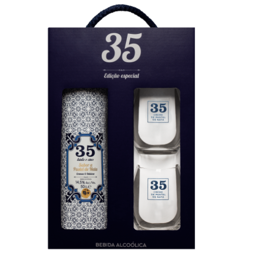 Licor 35 – Creme de Pastel de Nata Pack Sabores Tradicao + 2 Copos 0,5 L,